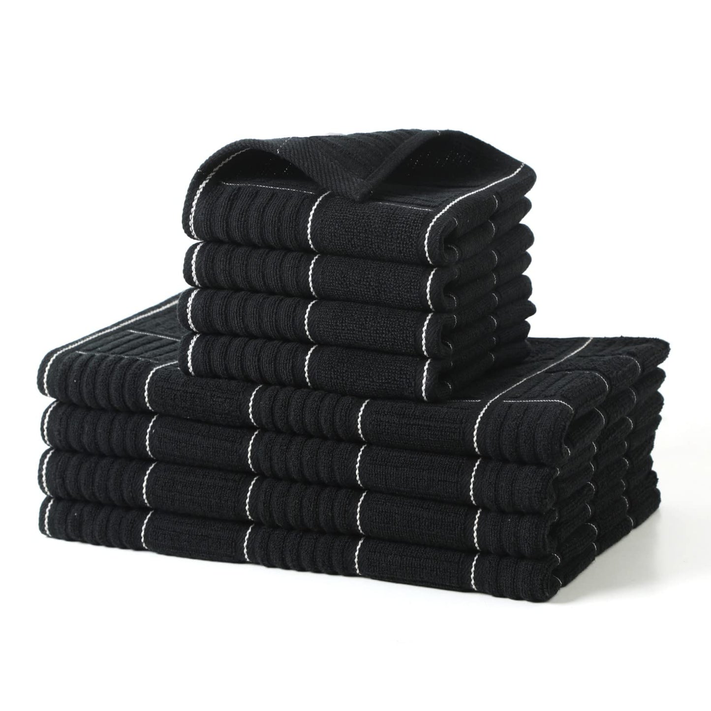 Glynniss Kitchen Towels and Dishcloths Set, Absorbent Dish Towels and Dish Cloths Set for Washing Dishes, Cleaning and Drying Use Pack of 8 (Black)
