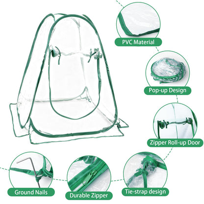 Storystore Mini Greenhouse, 27.5" x 27.5" x 31.5" PVC Pop Up Greenhouse with Nails, Small Green House Clear Portable Gardening Flower Plant Grow Tent for Outdoor Indoor