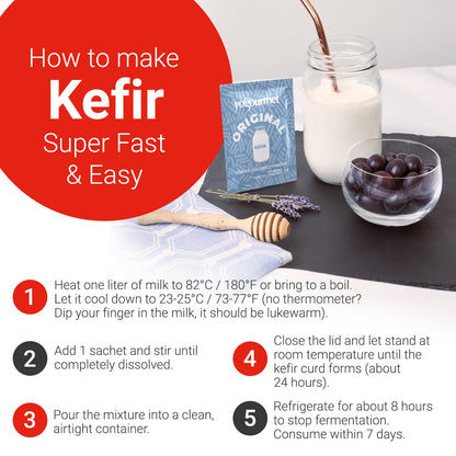 Yogourmet Kefir Starter (12 Sachets = 12 Liters of Kefir) - Make kefir at Home - Starter Culture - All Natural, Gluten Free, Kosher, Halal - 3 g Sachets