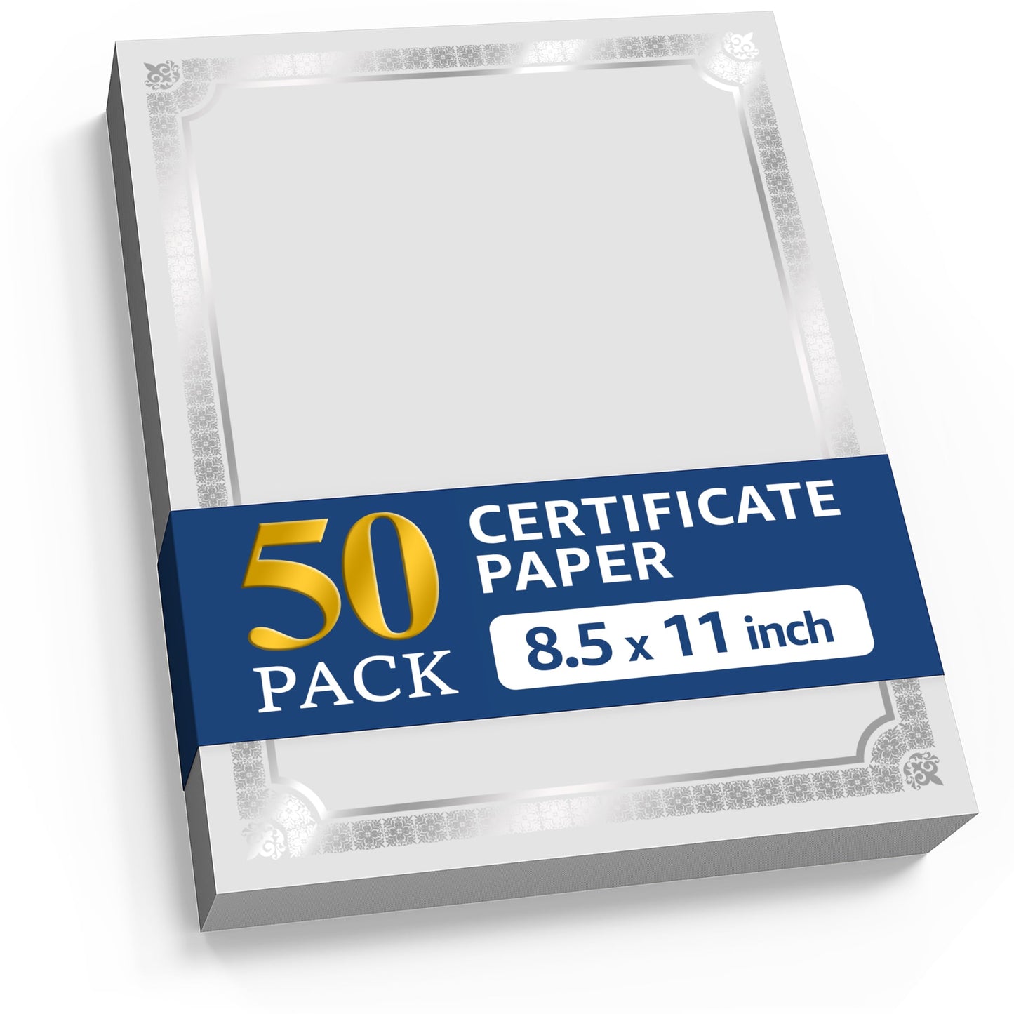 50 Certificate Paper 8.5 x 11 for Printing - Blank Certificate Papers for Award Certificates & Diploma Paper - Premium Silver Foil Award Papers Cardstock for Awards & Certificates Graduation
