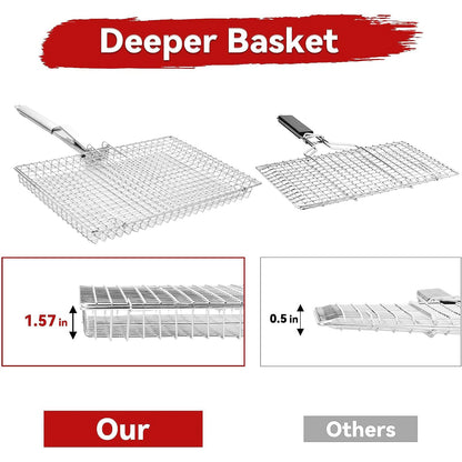RTT Grill Basket Extra Large, Grill Accessories for Outdoor Grill, Fish & Veggie Grill Basket, Stainless Steel, Rectangular, Silver