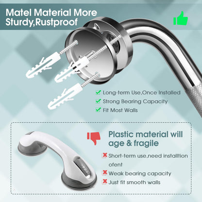 2 PCS Shower Grab Bar, 16 Inch Anti-Slip Bathroom Grab Bars Shower Handle, Chrome SUS 304 Stainless Steel Bath Safety Rail Support for Elderly, Injury, Pregnant