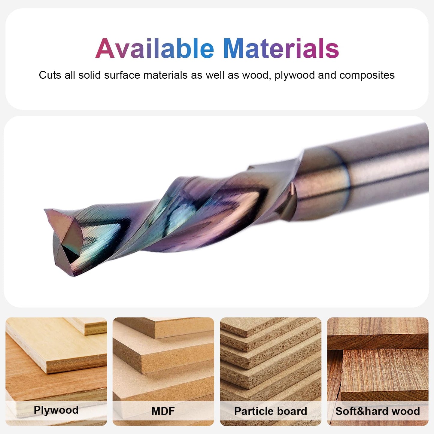 SpeTool 1/4 Shank Down Cut Spiral CNC Router Bits 1/4 inch Cutting Diameter 1 inch Cutting Length with Extra Long Life Coating for Woodwork Mortise Slot End Mill