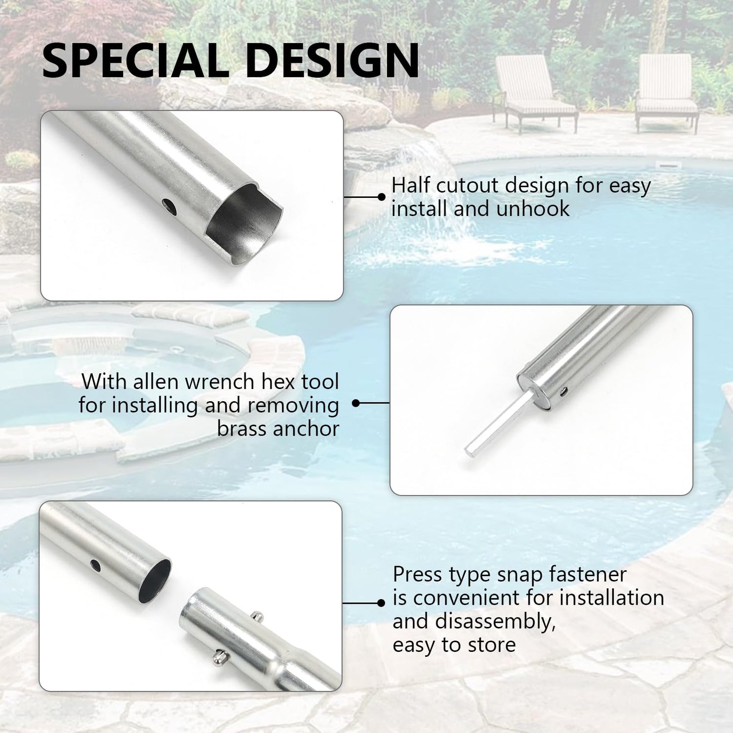 scottchen PRO Multifunctional Pool Cover Tool Swimming Pool Rod 26-1/2inch Pool Safety Cover Installation and Removal Rod,with Allen Wrench Hex Tool for Installing and Removing Brass Anchor
