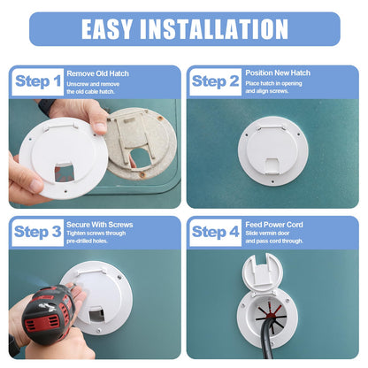 RV Cable Hatch - 2 Packs, 5" Round Electrical Cable Hatch for 30 and 50 Amp Cords, White RV Camper Trailer Power Cord Hatch Electrical Access Door