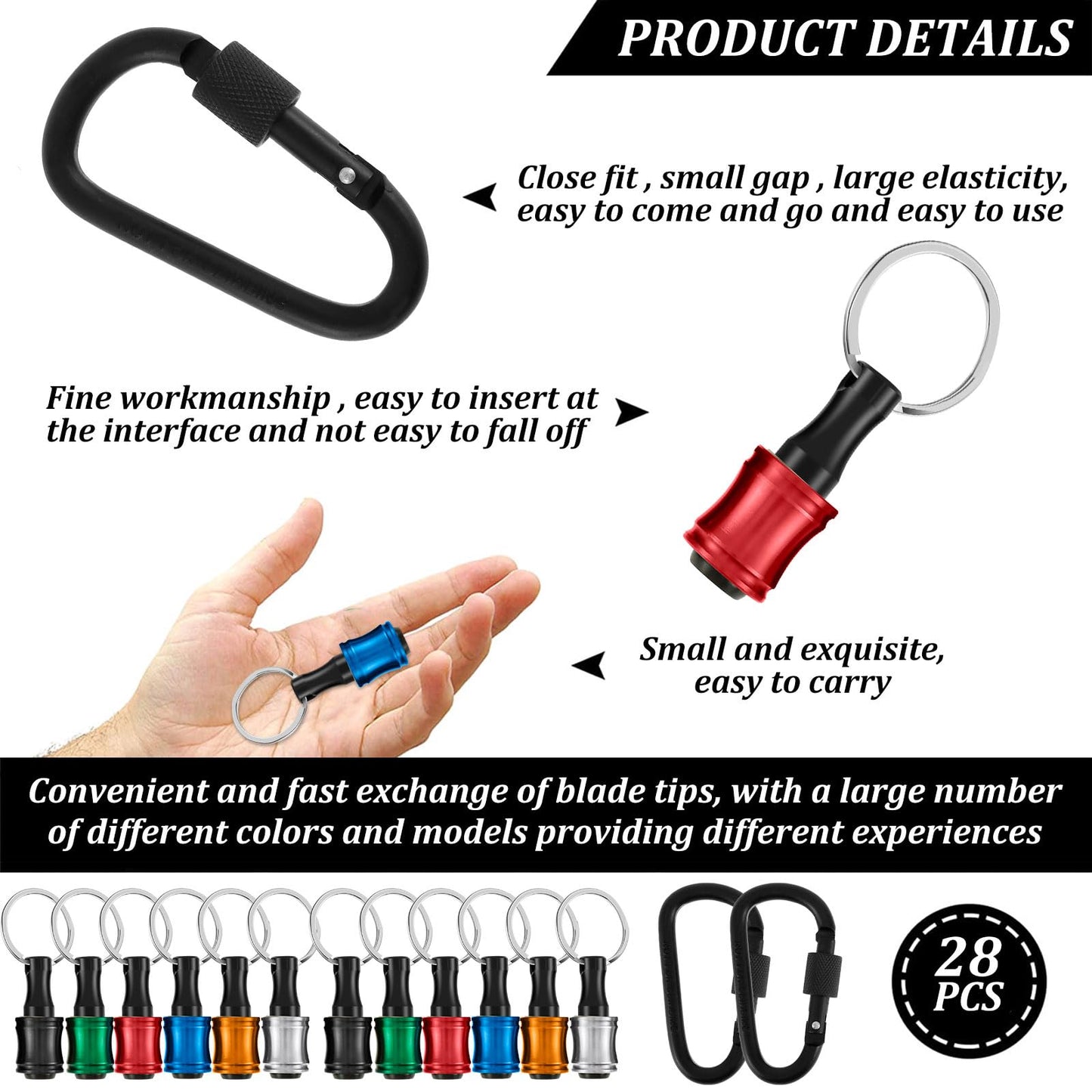 24Pcs Carabiner Bit Holder Keychain 1/4 inch Hex Hex Shank Drill Bits Holder Universal Bit Holder Key Chain Quick Release Bit Holder Extension Bar Screwdriver Bit Holders Gifts for Men
