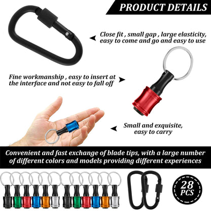 24Pcs Carabiner Bit Holder Keychain 1/4 inch Hex Hex Shank Drill Bits Holder Universal Bit Holder Key Chain Quick Release Bit Holder Extension Bar Screwdriver Bit Holders Gifts for Men