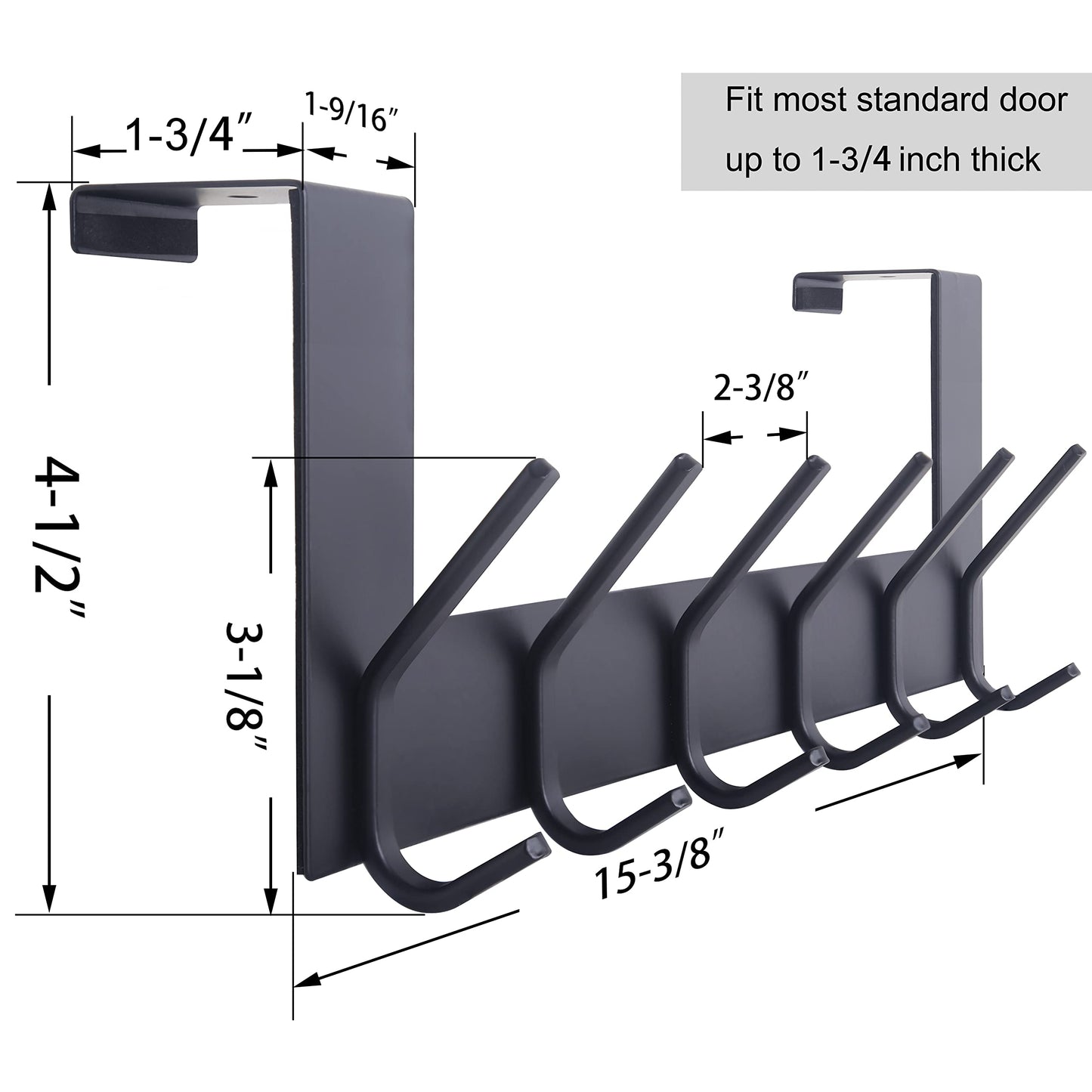 WEBI Over The Door Hook Door Hanger:Over The Door Towel Rack with 6 Coat Hooks for Hanging,Door Coat Hanger Towel Hanger Over Door Coat Rack for Towels,Clothes,Back of Bathroom,Black