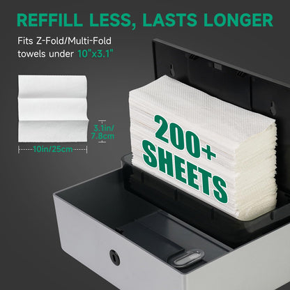 anydry Wall-Mounted Paper Towel Dispenser – Fits Tri-Fold Towels up to 25x7.8 cm, Holds 200 Sheets, Ideal for Home & Commercial Use (Silver)