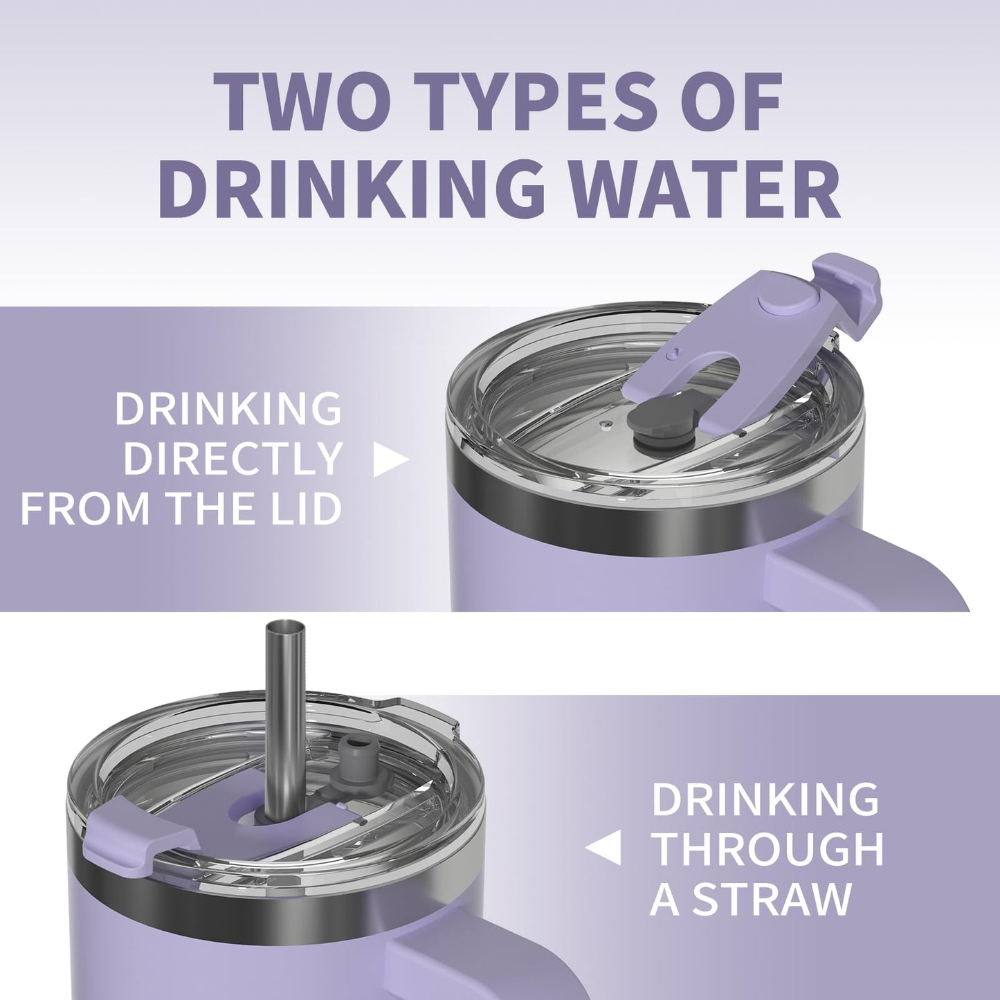 WATERSY 40 oz Tumbler with Handle,Tumbler with Lid and Straw,Double Wall Insulated Cup Stainless Steel Travel Mug(Cold for 34 Hours),Water Bottle for Iced Tea,Coffee,Cold Beverages(Purple)