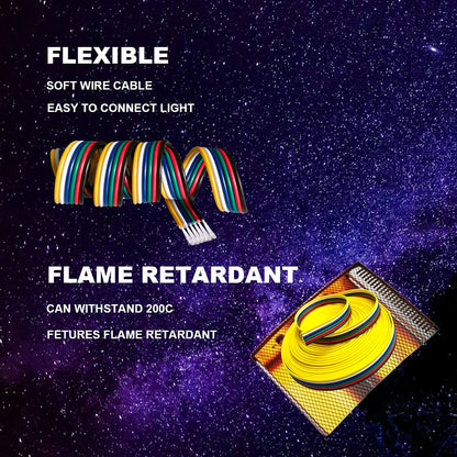 CARLITS 22AWG 6pin 65.6FT 20M RGBWW Extension Cable Wire Line Stranded Tinned Copper for 6 Colors RGBCCT LED Strip Lights 3528 5050