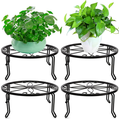 Tosnail 5-Pack Black Metal Plant Stands for Indoor & Outdoor, Holds Up to 60 lb Each, Double Braces Legs