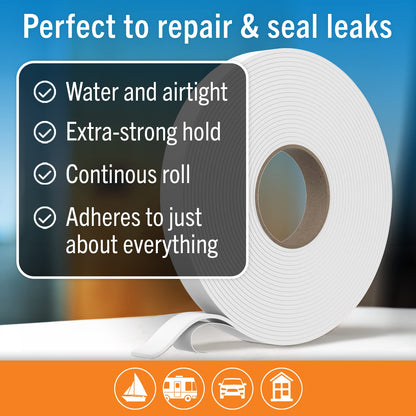 Butyl Tape, RV and Marine Window Seal Kit, White Double-Sided Putty Tape, 1/8" x 3/4" x 36 Ft, Waterproof Rubber Caulking for Boat, RV Windows, and Outdoor Sealing