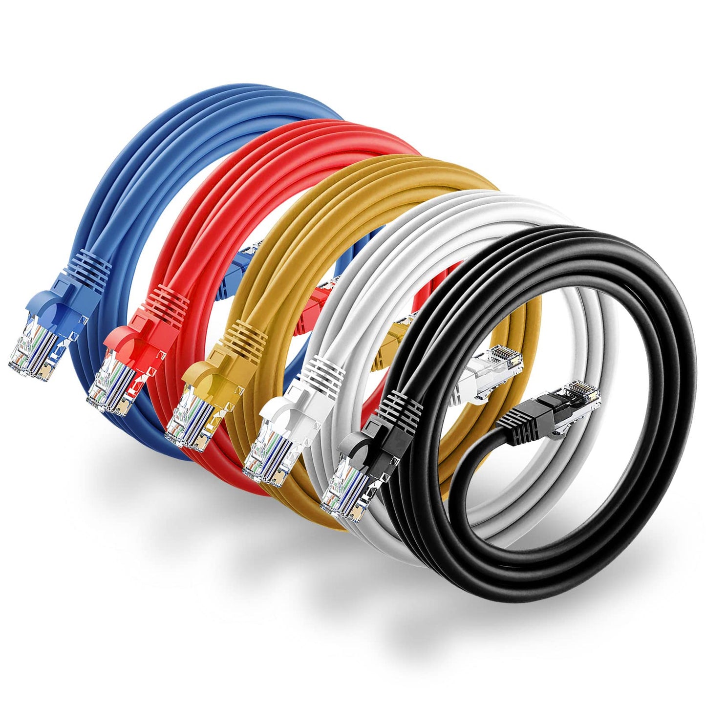 Cat6 Ethernet Cable, 5-Pack 10ft in Multi-Color, Cat 6 Cable RJ45, LAN, 24AWG UTP, Network, Patch, Internet Cable (10 feet, 5 Pack)