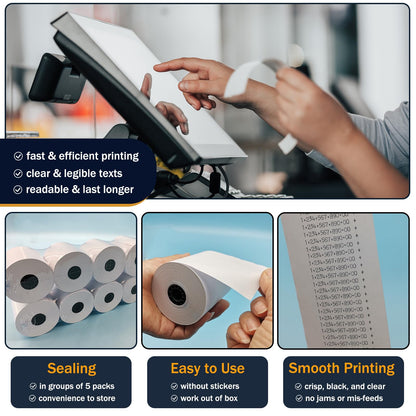 2 1/4 in x 150 ft Calculator Paper Rolls 2 1/4 Adding Machine Tape Paper Rolls, for HR-10RC, HR-170RC, HR-200RC, EL-1197PIII, EL-1801V, P23-DHV-3, CP-90A, MP11DX-2, 1280-2, 53 GSM, 10 Rolls