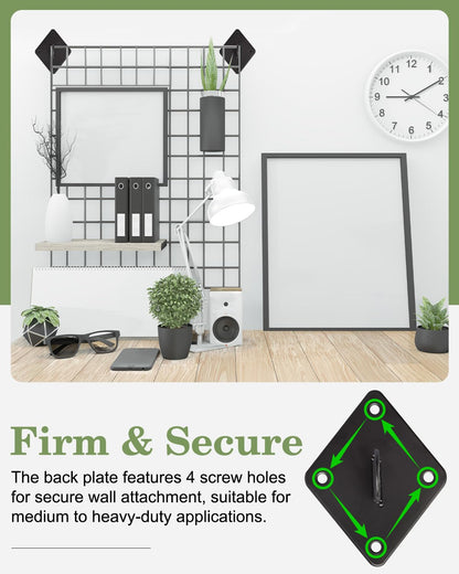 WENHUALI Gridwall Mount Brackets, 12 Pcs Grid Wall Accessory with Screws and 2 Pcs S Hooks for Wall Grid Panels, Perfect for Clothing Stores, Retail Displays, Home Wall Organization (Black)