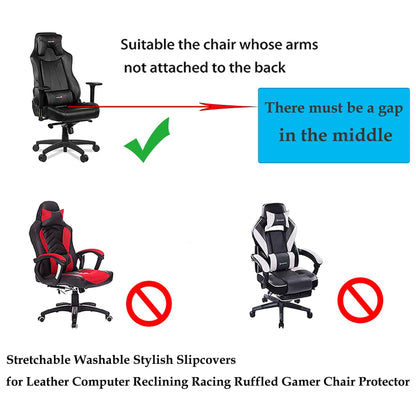 Gaming Chair Covers, Leather Computer Reclining Racing Ruffled Gamer Chair Protector, Stretchable Washable Stylish Slipcovers for Leather Computer Gamer Chair Protector (Black)