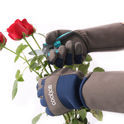 COOLJOB Rose Pruning Thorn Resistant Garden Gloves for Women & Men, Long Sleeve Puncture Proof Work Gloves with Forearm Protection, Medium Size, Blue & Grey (1 Pair M)