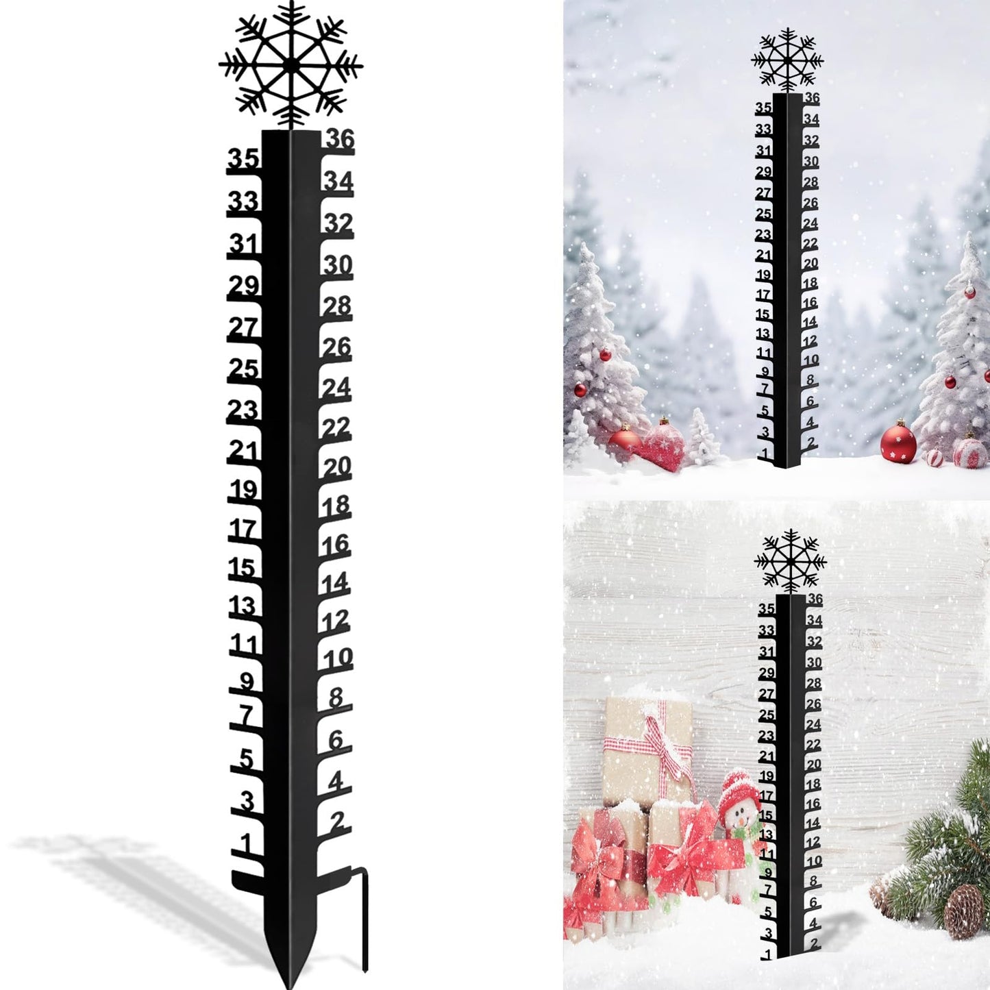 36 inch Snow Gauge Outdoor, Large Snow Measuring Gauge, Winter Snow Measuring Stick, Xmas Snow Depth Measure Rod, Iron Art Snow Gauge for Yard, Lawn and Garden, Christmas Snow Ruler, Easy to Read