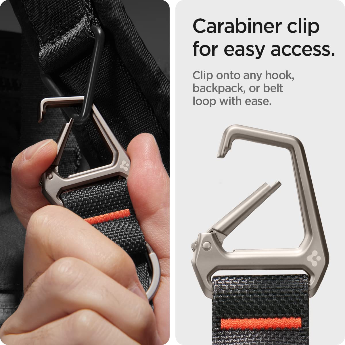 Spigen Life Carabiner Lanyard Keychain Strap for Keys ID Badge Wallet Holder and Everyday Carry Items Wristlet Keychain Ring Carabiner - Black