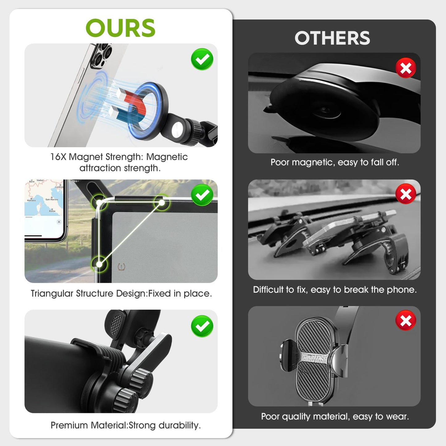 Cacartist for Tesla Phone Mount Compatible with Model Y/3/S/X, Cybertruck Magnetic Phone Holder Model Y Accessories Phone Mount Holder for iPhone, Android Car Mount (2pcs)