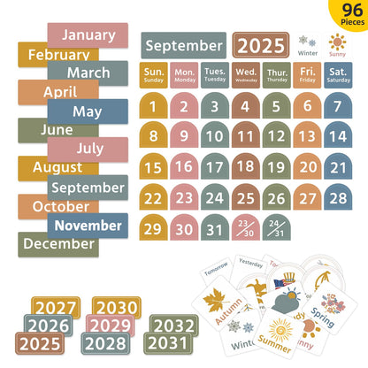 REGELETO Large Boho Calendar Pocket Chart with 96 Cards for Classroom, Size:32.25 x 24.125 inch Black Monthly Calendar and Weather Pocket Chart for Students Learning for Home or school.