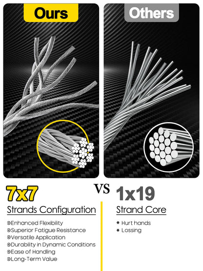 TooTaci 1/8 Wire Rope Kit, 50ft T316 Stainless Steel Cable,1/8 Aircraft Cable with 8pcs Wire Rope Clips and Steel Thimbles, 16pcs Crimping Loops, for Shade Sails, Clothesline, Deck Railing