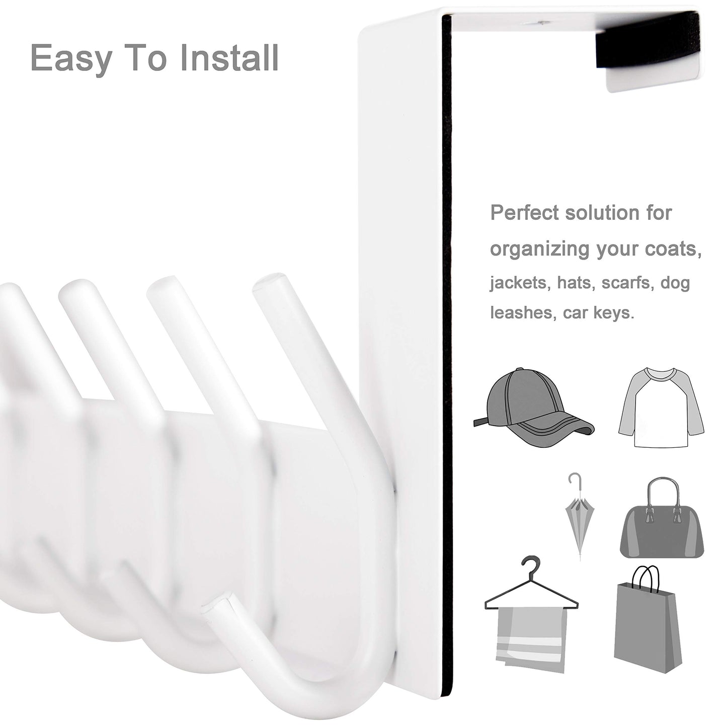 WEBI Over The Door Hook:Over The Door Towel Rack,Door Coat Hanger Towel Hanger Over Door Coat Rack 6 Hooks for Hanging Clothes,Hats,Bathroom,White