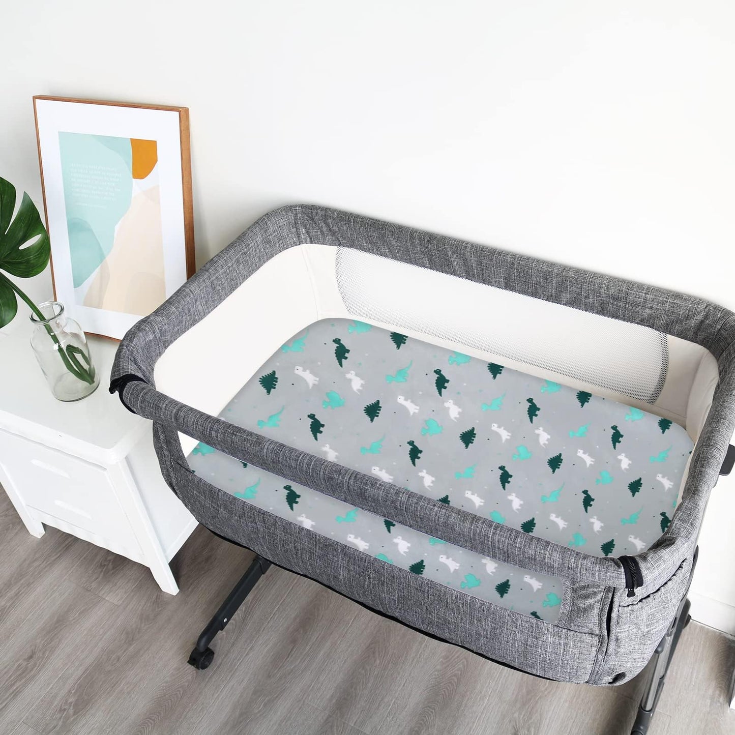 Bassinet Fitted Sheet(33" x 20"), Bassinet Sheets 4 Pack, Compatible with Most Bedside Sleeper Bassinet, Bassinet Sheets with Ultra Soft Microfiber Surface, Grey