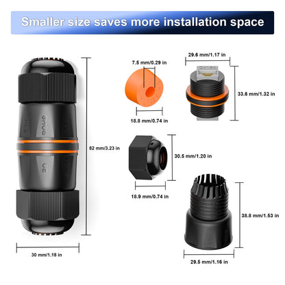 VCELINK Waterproof RJ45 Coupler 10Gbps Short Profile, CAT6A/CAT6 PoE Female-to-Female Outdoor Ethernet Connector Shielded, IP67 Network Cable Extender for Outdoor Use, 3-Pack