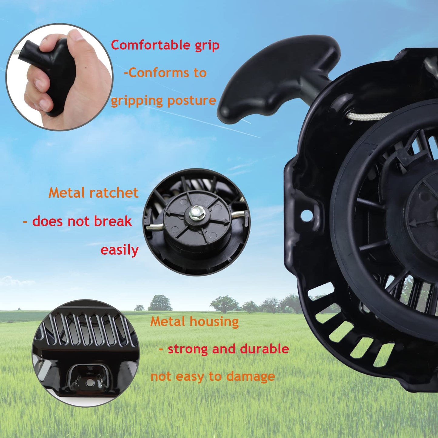 WOTIAN Pull Start Assembly Compatible with Generac 0J08071SRV 196cc 208cc 212cc GP3300 Generator Parts Homelite Recoil Starter Replacement GP3600 Part# 0J08070SRV 0J08074SRV