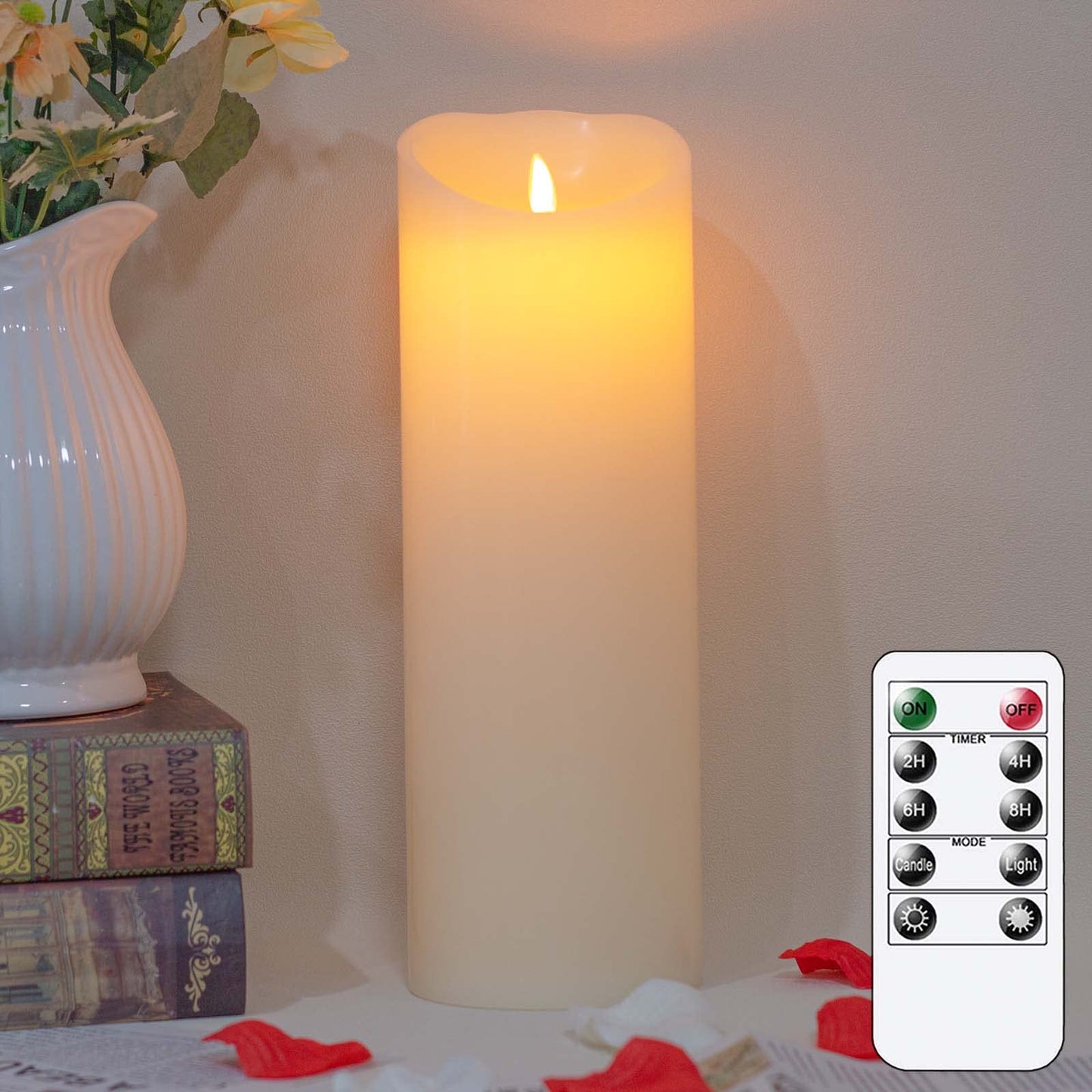 Mavandes 4”x12” Flameless Flickering Candles with Remote,Real Wax LED Battery Operated Pillar Candles with Timer,Ivory Long Lasting Fake Electric Moving Wick Flameless Candles for Home Decor