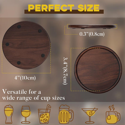 Wood Coasters with Leather Holder, GOH DODD Set of 8 Wooden Coaster Tabletop Protection Living Room Decor for Drinks Coffee Table Home Kitchen Office Bar Housewarming Gifts Wedding Party, 4 Inch