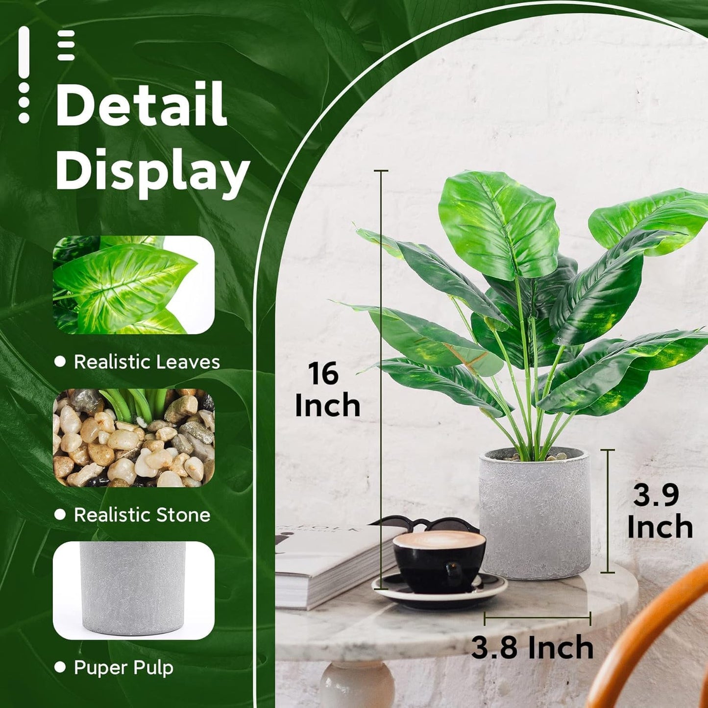 Der Rose 2Pcs Fake Plants Artificial Potted Faux Plants for Home Bathroom Bedroom Living Room Office Desk Decor Indoor