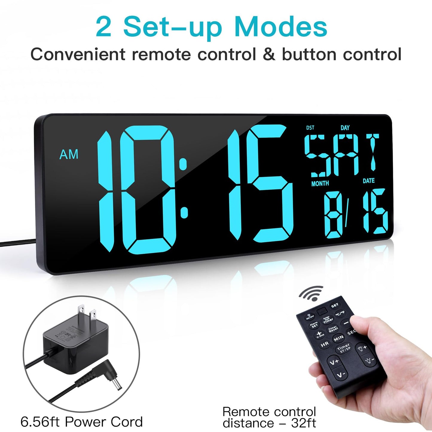 XREXS Large Digital Wall Clock with Remote Control, 16.5 Inch LED Large Display Count Up & Down Timer, Adjustable Brightness Alarm Clock with Day/Date/Temperature for Home, Gym, Office and Classroom