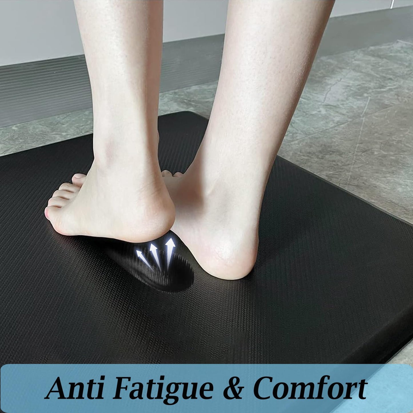 Artnice Kitchen Mats for Floor, 0.75" Cushioned Anti Fatigue Mat, Memory Foam Kitchen Rug, Non Slip Waterproof Comfort Mat for Standing, Home, Office (17.3" x 28", Black)