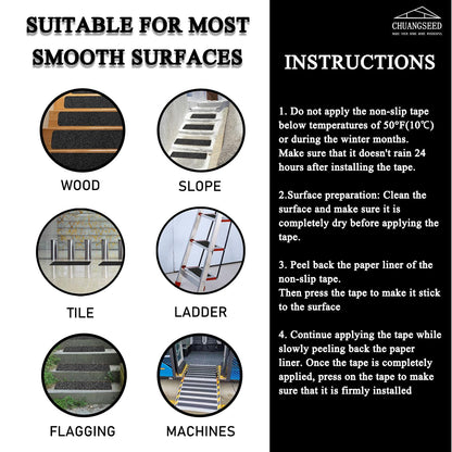 CHUANGSEED 12-Pack Non-Slip Stair Traction Tape 4''x30'' Black Anti Slip Tape 80 Grit Outdoor Treads Grip Tape- Waterproof Heavy Duty Anti Skid Strips for Steps,Deck,Staircase (Black, 4" x 30" x 12P)