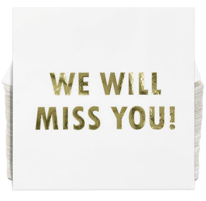 100 Pcs We Will Miss You Cocktail Napkins White Gold Farewell, Going Away, Retirement Party Decorations Supplies, Graduation, Coworker Leaving Goodbye, Military Army Good Luck, Moving Celebrations