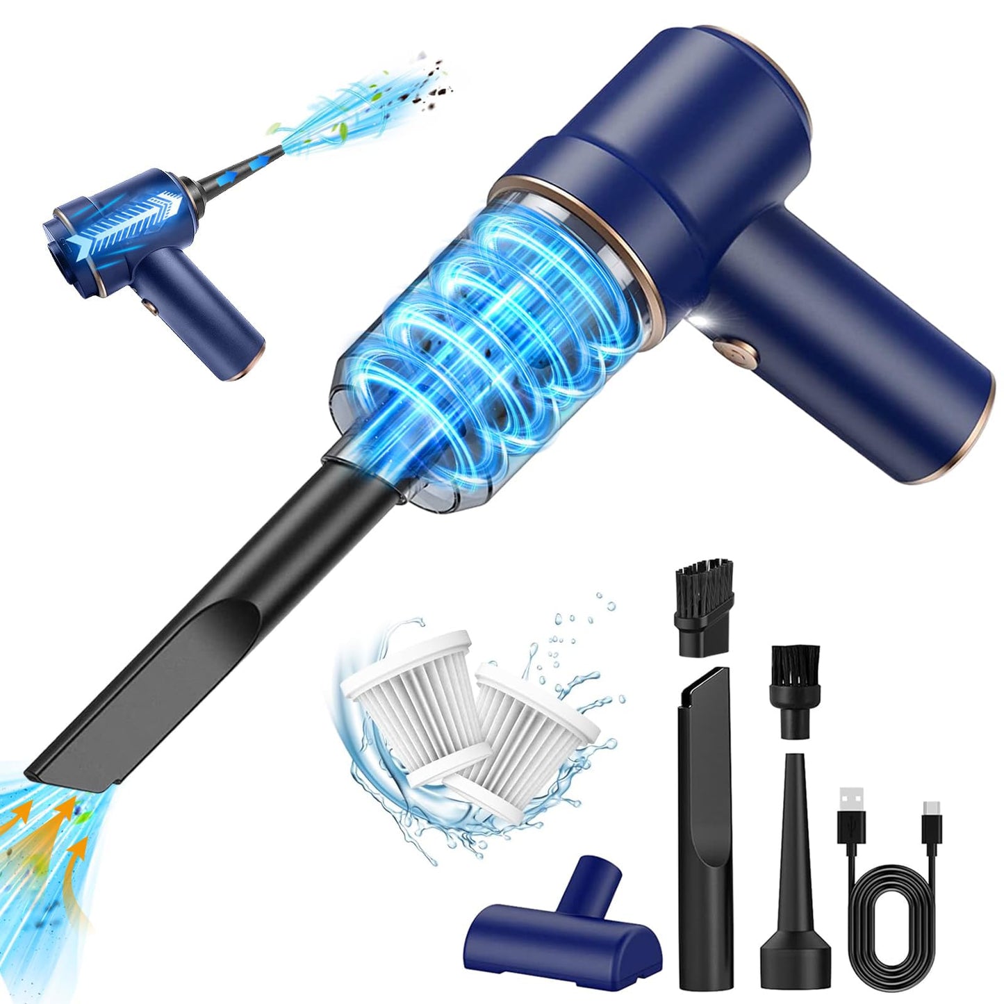 Handheld Vacuum Cleaner Wireless Mini Car Vacuum Cleaner, 15000 PA Lightweight Vacuum Cleaner & Blower Dust Buster,Powerful Handheld Vacuum Cleaner for Car, Kitchen, Pet Hair Cleaning (Navy Blue)