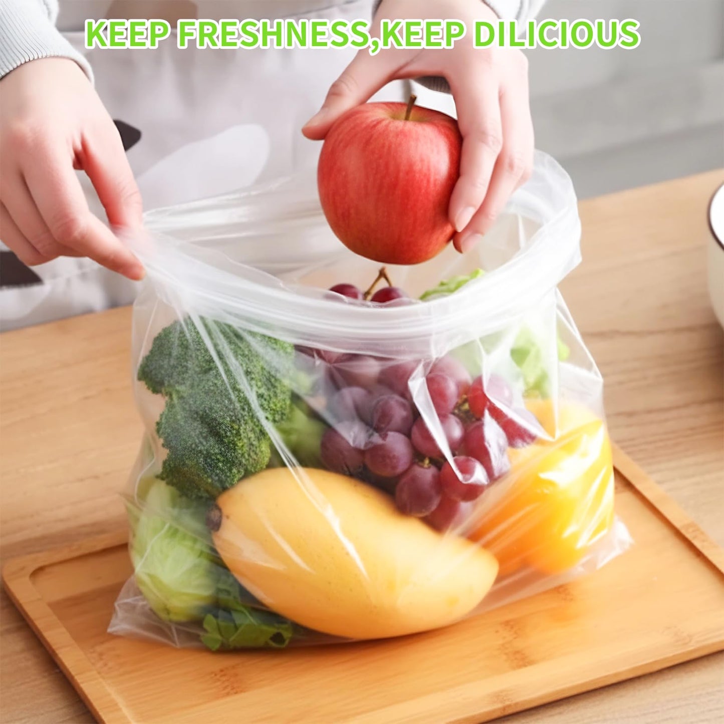 10" x 14" Plastic Produce Bags Roll, 2 Rolls Clear Plastic Bags for Food, Fruit, Vegetable, Refrigerator Storage, Kitchen, 400 Bags/Roll