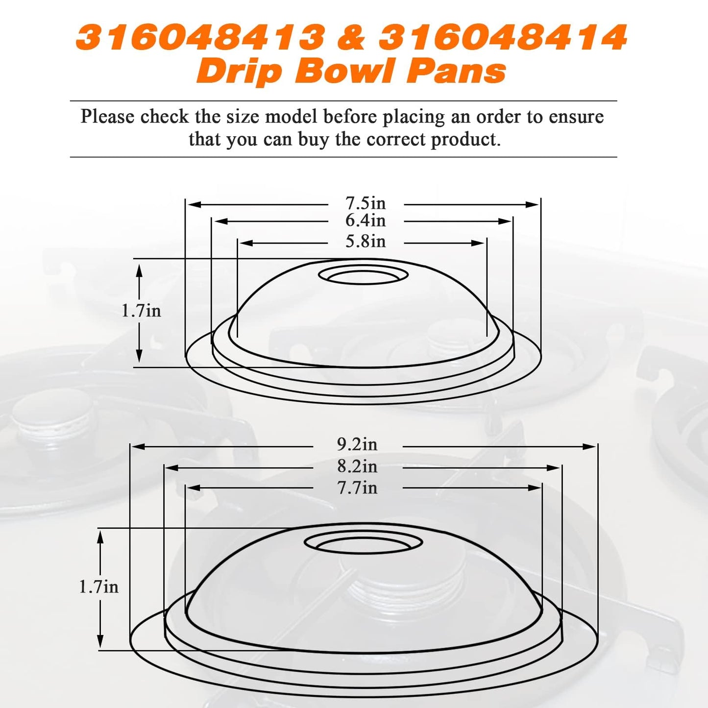316048413 and 316048414 Chrome Stove Burner Drip Pans Replacement Compatible with Frigidaire Whirlpool Electric Range Include 2 x 6 in, 2 x 8 in
