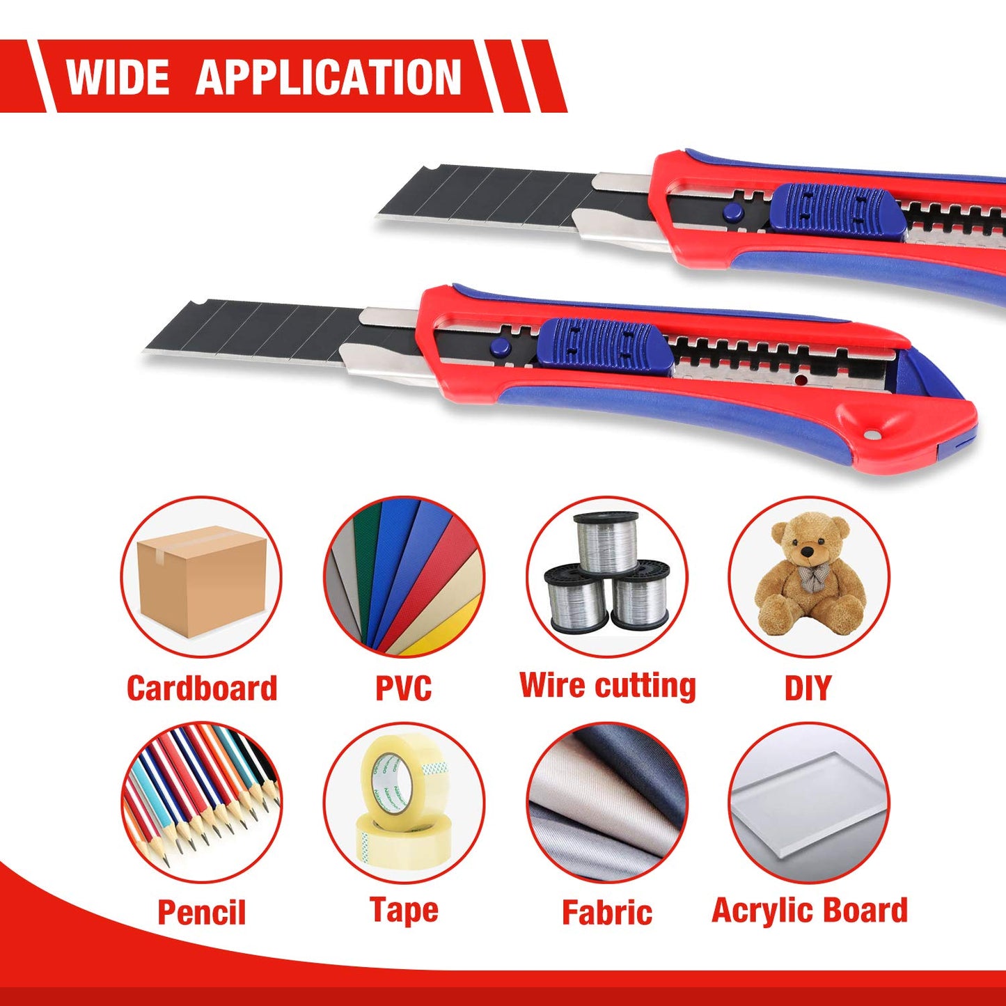 WORKPRO 5-Pack Snap-Off Utility Knife with 20-Pack 18 mm Razor Sharp Blades, Retractable Box Cutter for Cutting Cardboard, Boxes,Carpet, Rope