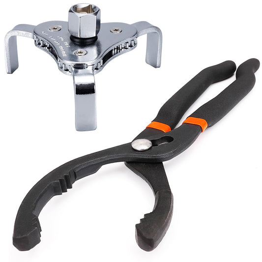 Toolwiz 2pcs Oil Filter Wrench 12'' Adjustable Oil Filter Pliers 2-1/2'' to 4-1/2'' 3 Jaw Oil Filter Removal Tool 2-1/2'' to 4-9/16'' for 4S Shop Auto Repair Mechanic DIY Generator Small Engine