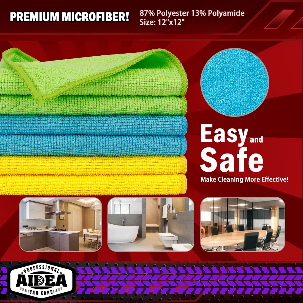 AIDEA Microfiber Cleaning Cloths-50PK, Microfiber Towels for Cars, Premium All-Purpose Car Cloth, Dusting Cleaning Rags, Absorbent Towels for SUVs, House, Kitchen, Window, Gift-12×12"