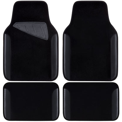CAR PASS Waterproof Universal Fit Car Floor Mats, Faux Leather Car Carpet Mats with Anti-Slip Nibbs Backing & Driver Heel Pad Fit for SUV,Vans,sedans, Trucks,Set of 4pcs(All Black)