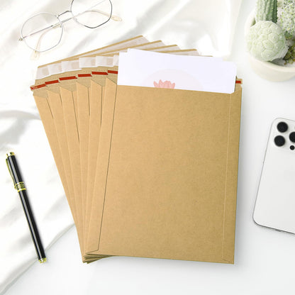 zmybcpack 50 Pack 7x9 inch Kraft Rigid Mailer, Self Seal Stay Flat Photo Document Mailers, Kraft Cardboard Envelopes Photography Mailers for CD, Photos, Document