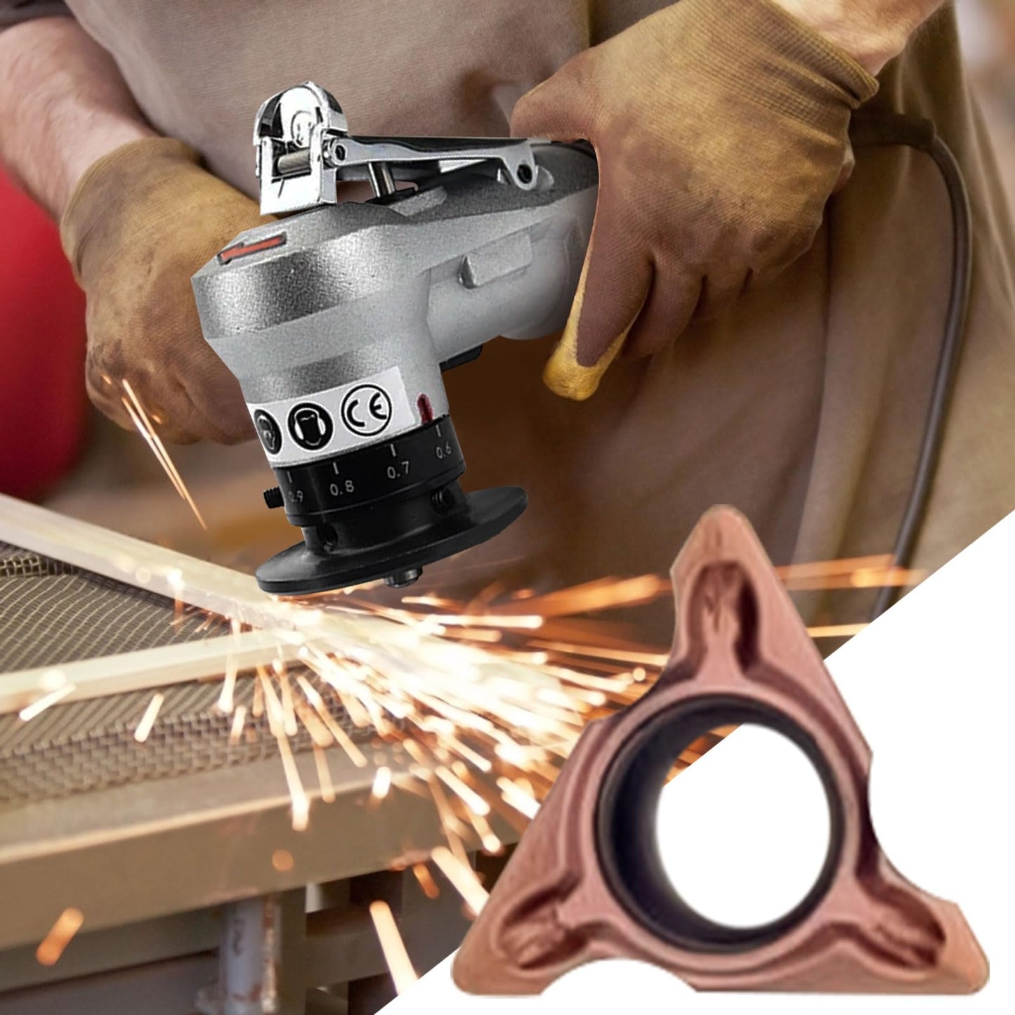 10Pcs Triangle Cutter Heads R Angle for Pneumatic Chamfering Machine,Carbide Turning Inserts for Mini Pneumatic Chamfering Tool Replacement Lathe Blades for Deburring on Wood Metal Plastic