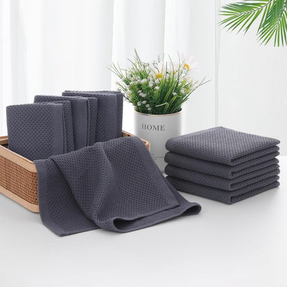 smiry Cotton Kitchen Dish Towels Set– 4 Pack 12x12 Inch & 4 Pack 13x28 Inch Kitchen Towels, 8 Pieces in Total, Ultra Soft Absorbent Quick Drying Dish Cloths Tea Towels, Dark Grey