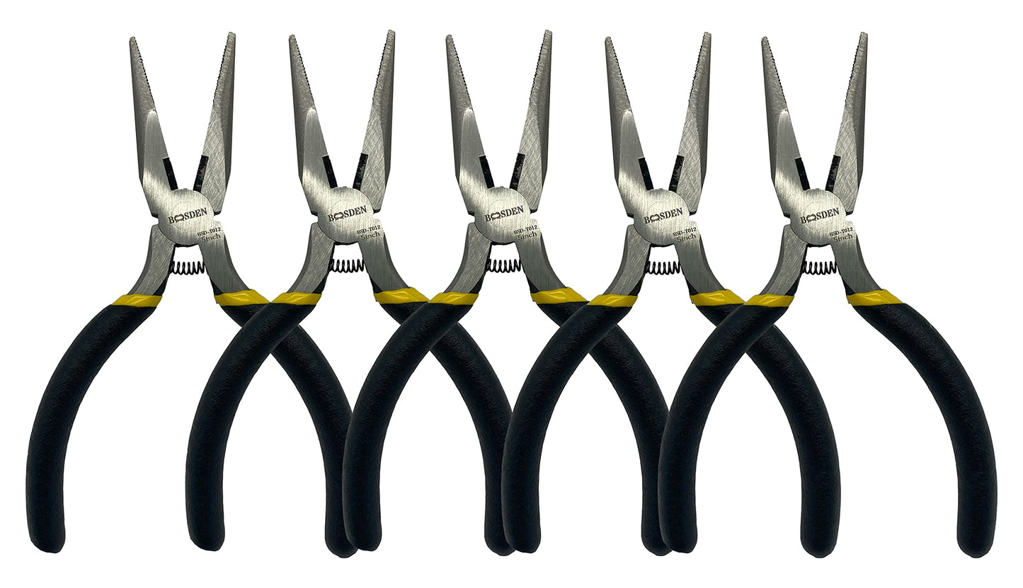 BOOSDEN 5 inch Small Needle Nose Pliers Set, 5 Pack,Small Pliers Set, Mini Precision Pliers Set,Mini Long Nose Pliers with Wire Cutter for Jewlery Making and DIY