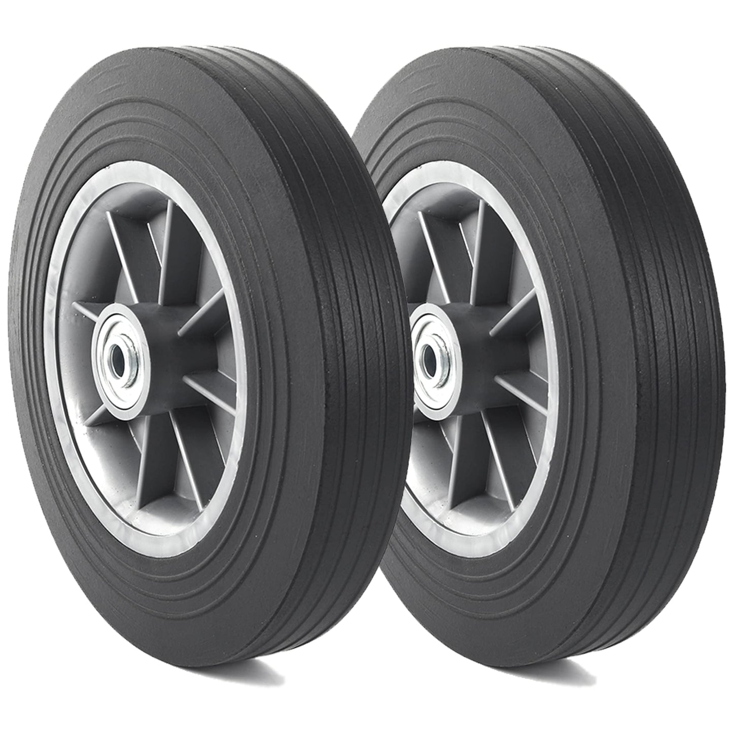 AR-PRO (2-Pack) 10'' x 2'' Flat Free Solid Rubber Tire and Wheel, 3/4" & 5/8" & 1/2" Axles Bore Hole with 2.23" Offset Hub, Replacement 10 Inche Wheel for Dolly Hand Trucks and Wheelbarrows